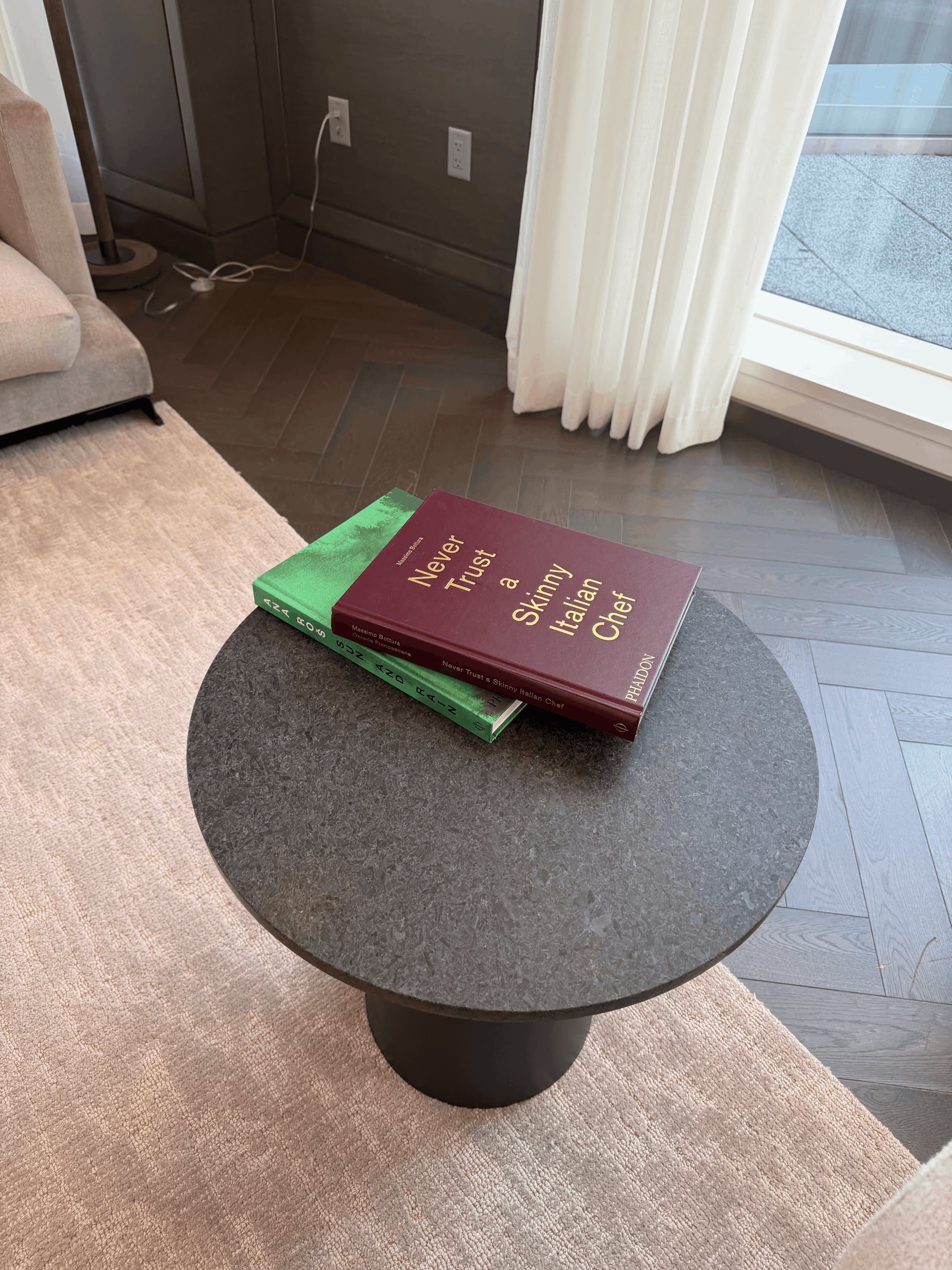 Modern Round Pedestal Side Table, Gray Stone Top