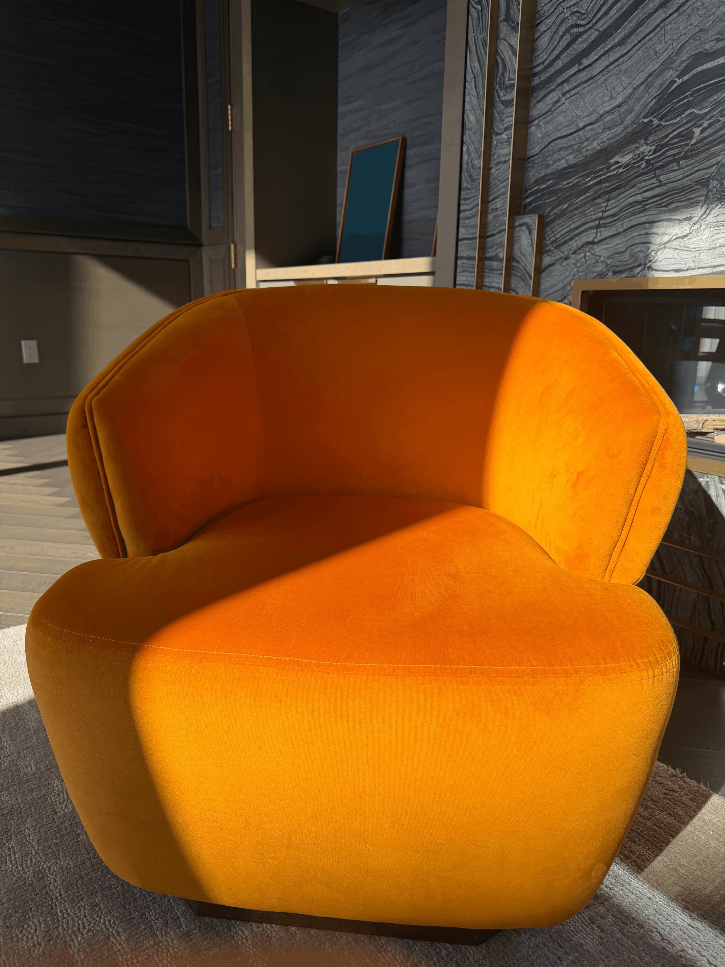 2 Modern Orange Curved Accent Chair